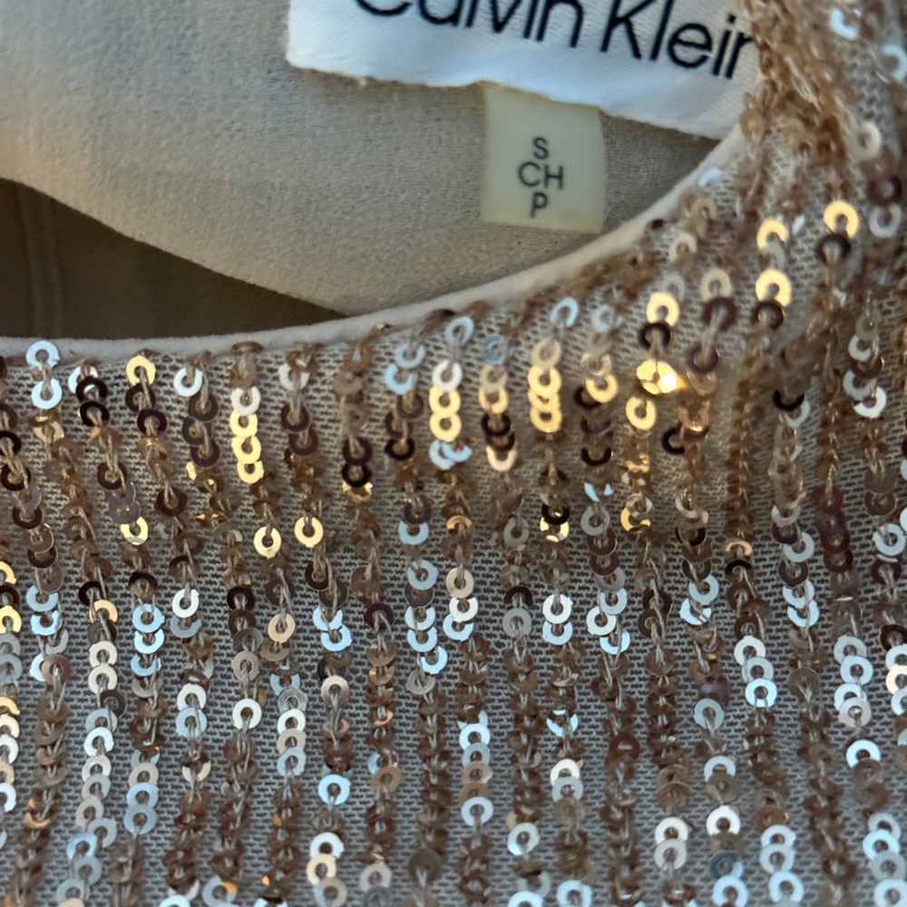 Calvin Klein Champagne Color Sleeveless Sequined Top Small Night Out Party - Picture 4 of 8